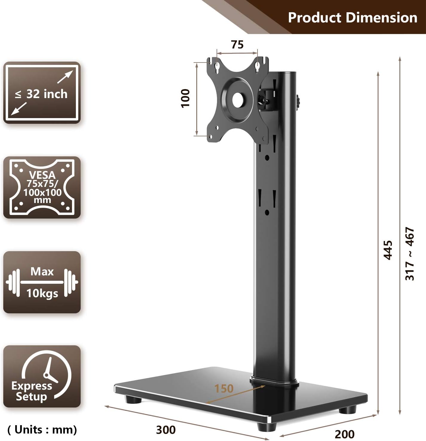RFIVER Single Computer Monitor Mount Table Top Stand for 1332 inch PC
