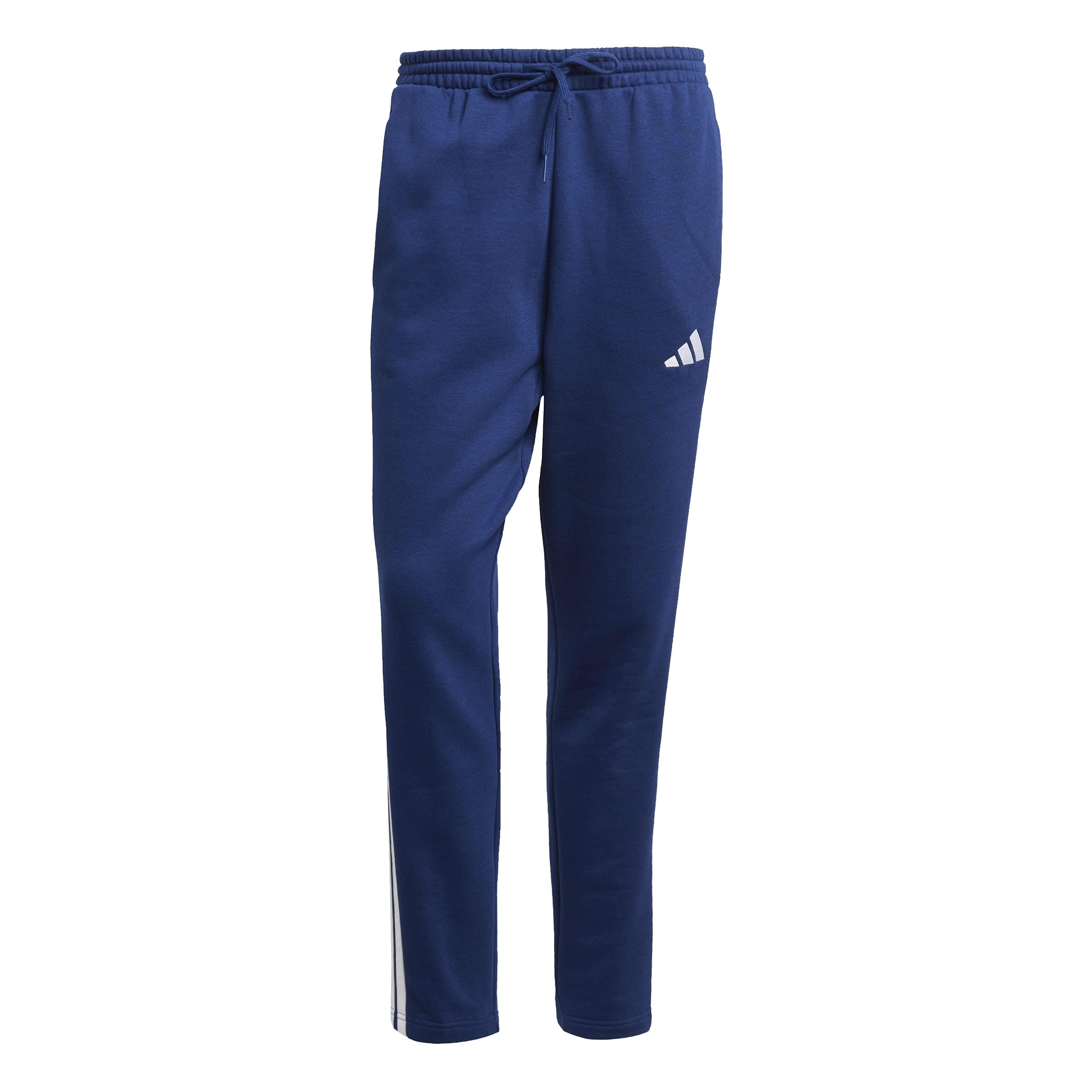 adidas Men's Essentials Three Stripes Fleece Open Hem Pants, Dark Blue/White, S