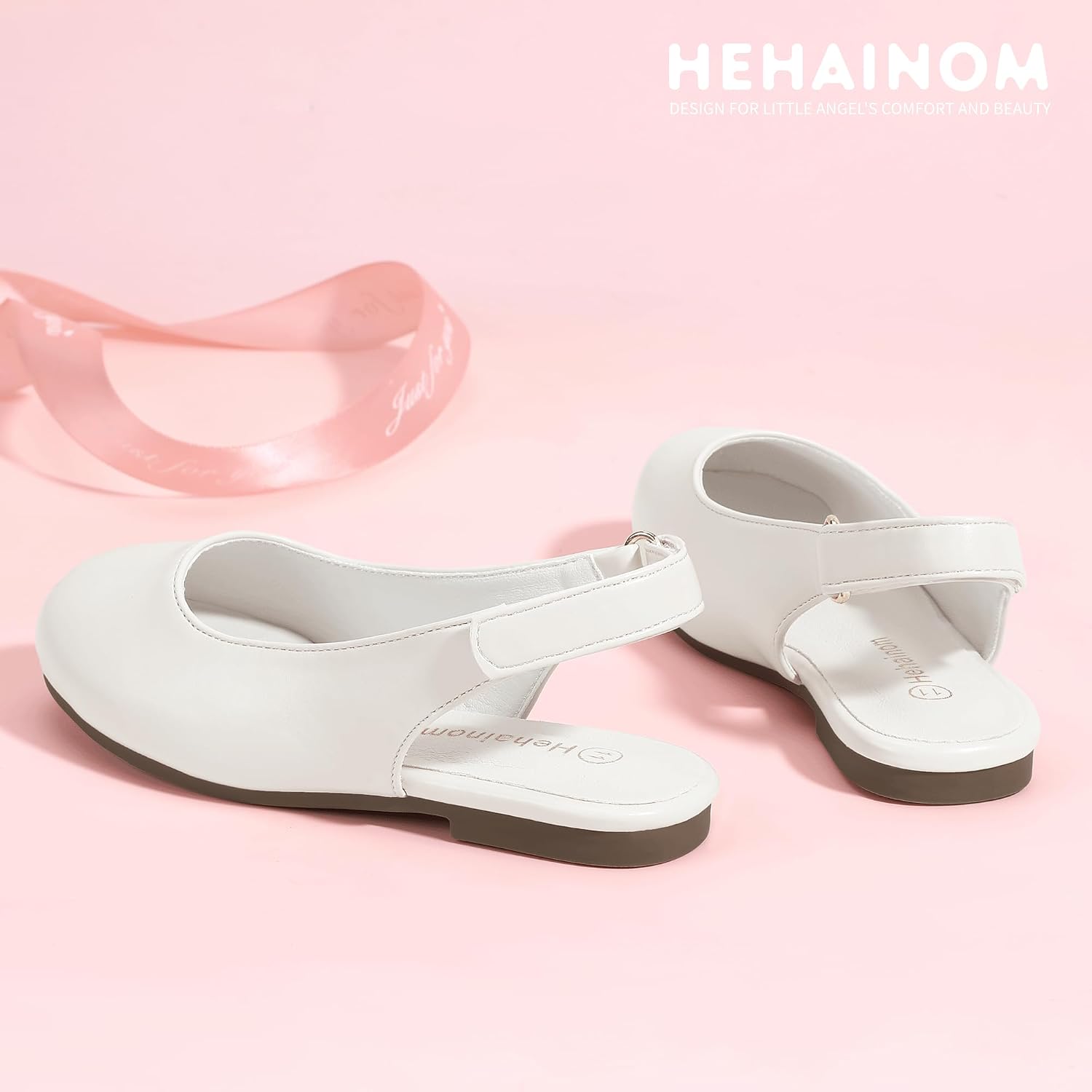 Hehainom Girls Dress Shoes Slingback Flats Round Toe Toddler Little Kids Sandals Summer Flower Girl Communion Church Shoes