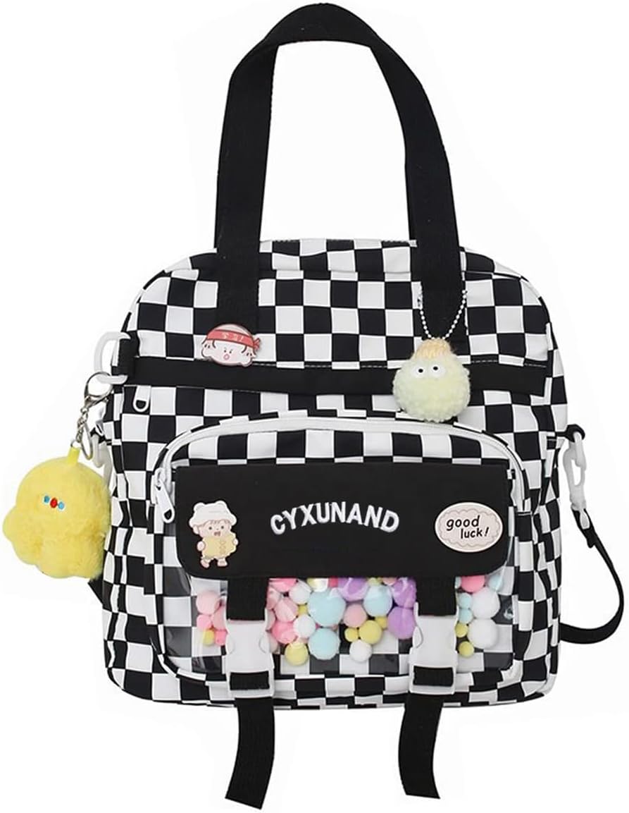 Kawaii Japanese Messenger Bag Cute School Bags Multifunction Laptop Backpack,Shoulder Bag Backpacks Travel Plaid Totes