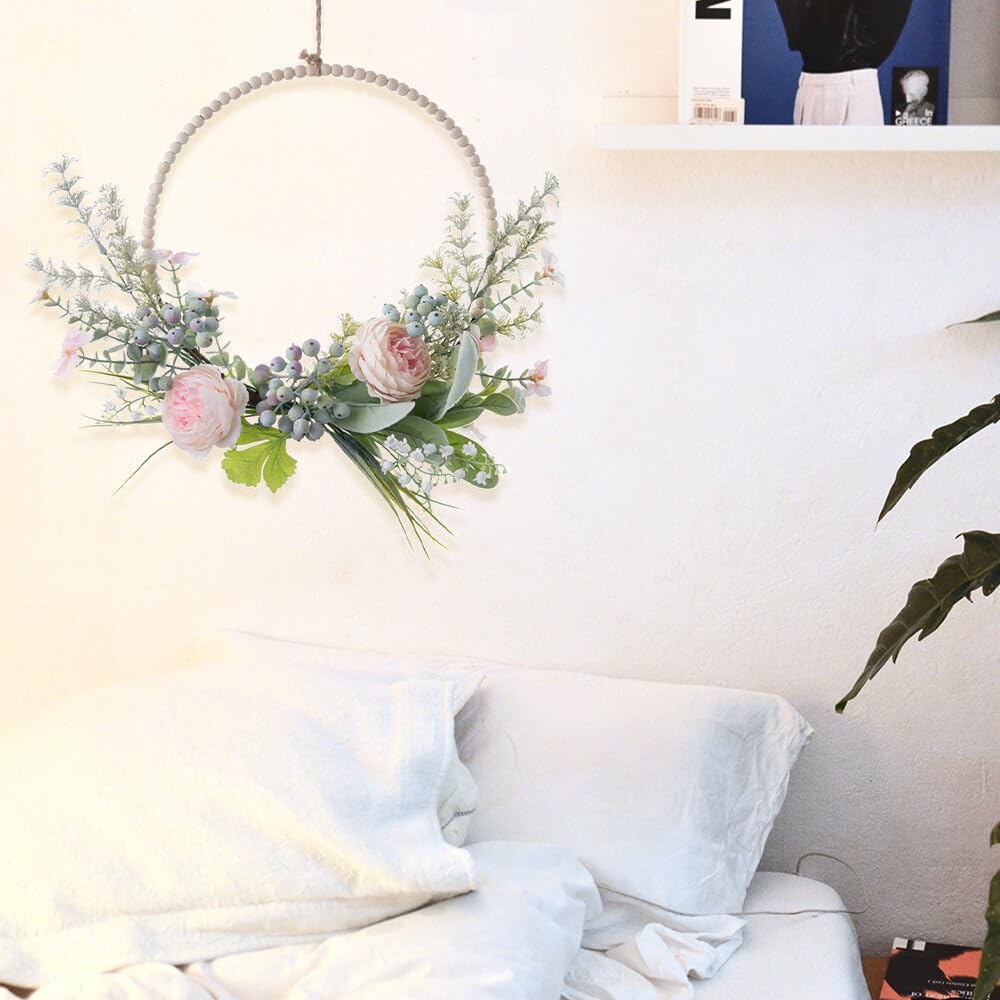 Türkranz Frühling, Trockenblumen Deko Trockenblumen Kranz Türkranz Modern Fensterdeko Hängend Türkranz Trockenblumen Türkranz Personalisiert Für Tür Deko Wanddeko Türkranz Ganzjährig WeißRosa