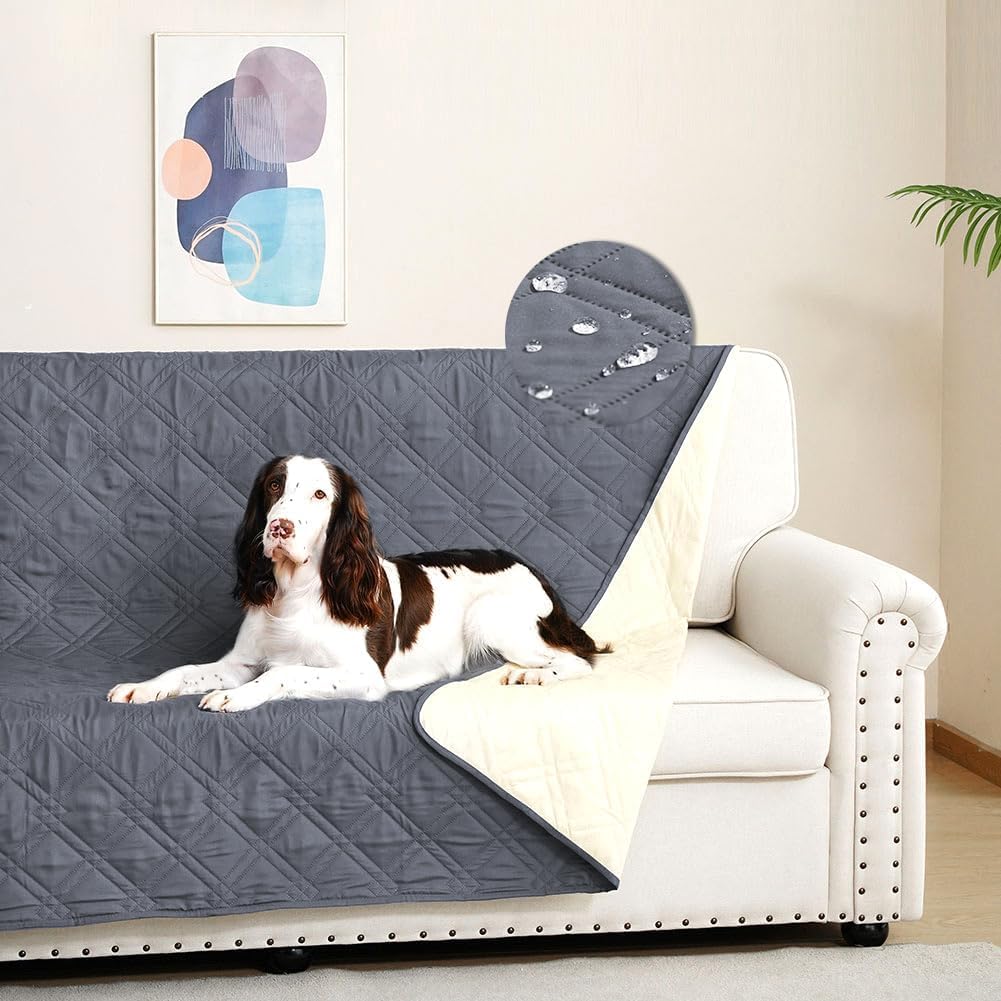DUJUIKE Copridivano 100% impermeabile per cani, coperta per animali domestici, protezione per mobili per bambini e animali domestici, con fondo antiscivolo, per 3 posti (Grigio-blu, 173 x 208 cm)
