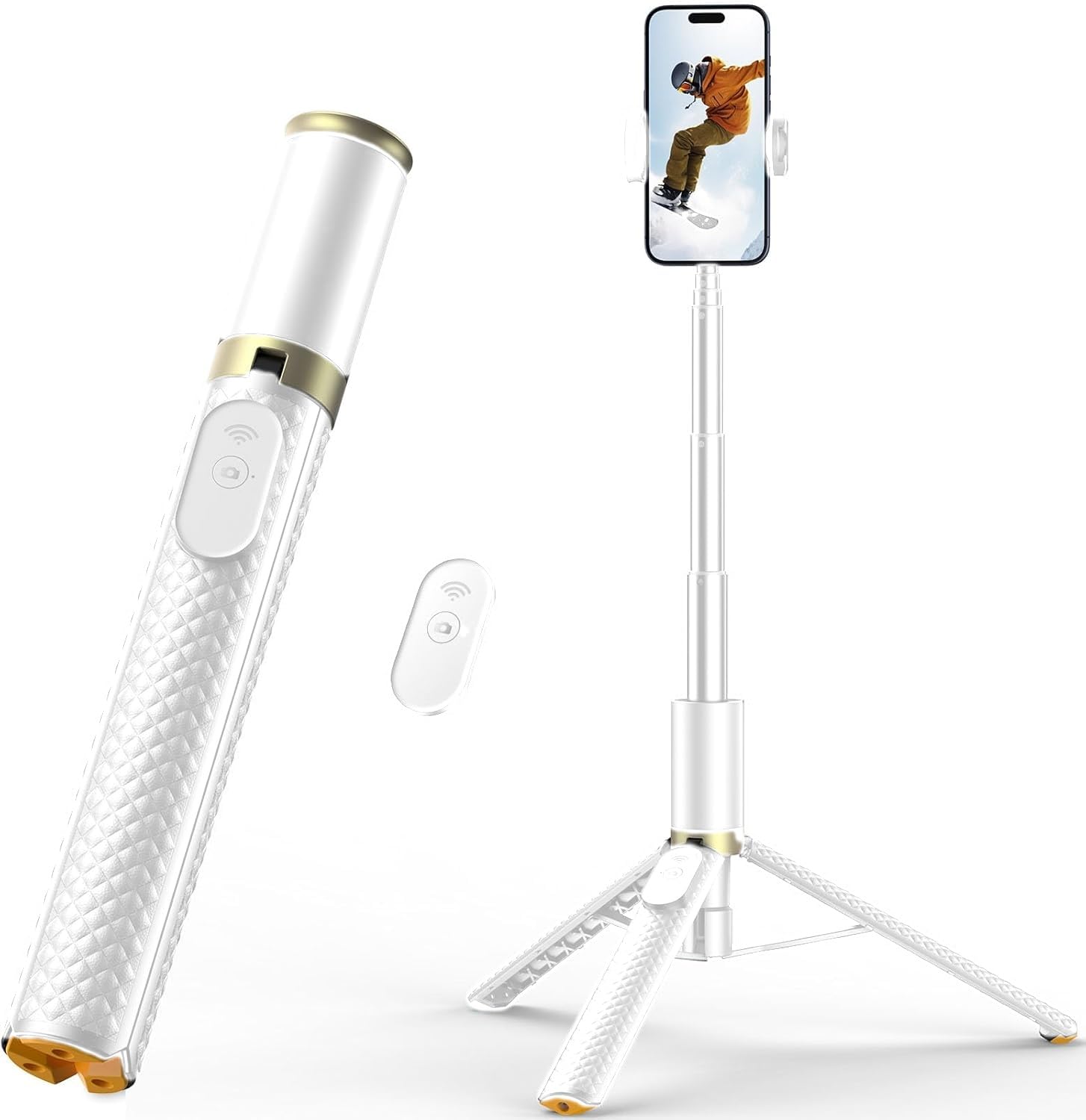 Trépied de téléphone 62" Vimose blanc avec télécommande pour iPhone