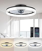 AQUBT 20" Low Profile Ceiling Fan with Lights & Remote - Flush Mount, 6-Speed Quiet Reversible DC Motor, Stepless Dimmable LED for Bedroom (Black)