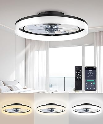 Ceiling Fans with Lights and Remote, 20" Modern Low Profile Ceiling Fan with Light, Stepless Color Temperature Change and 6 Speeds for Bedroom, Kids Room and Living Room (Black)