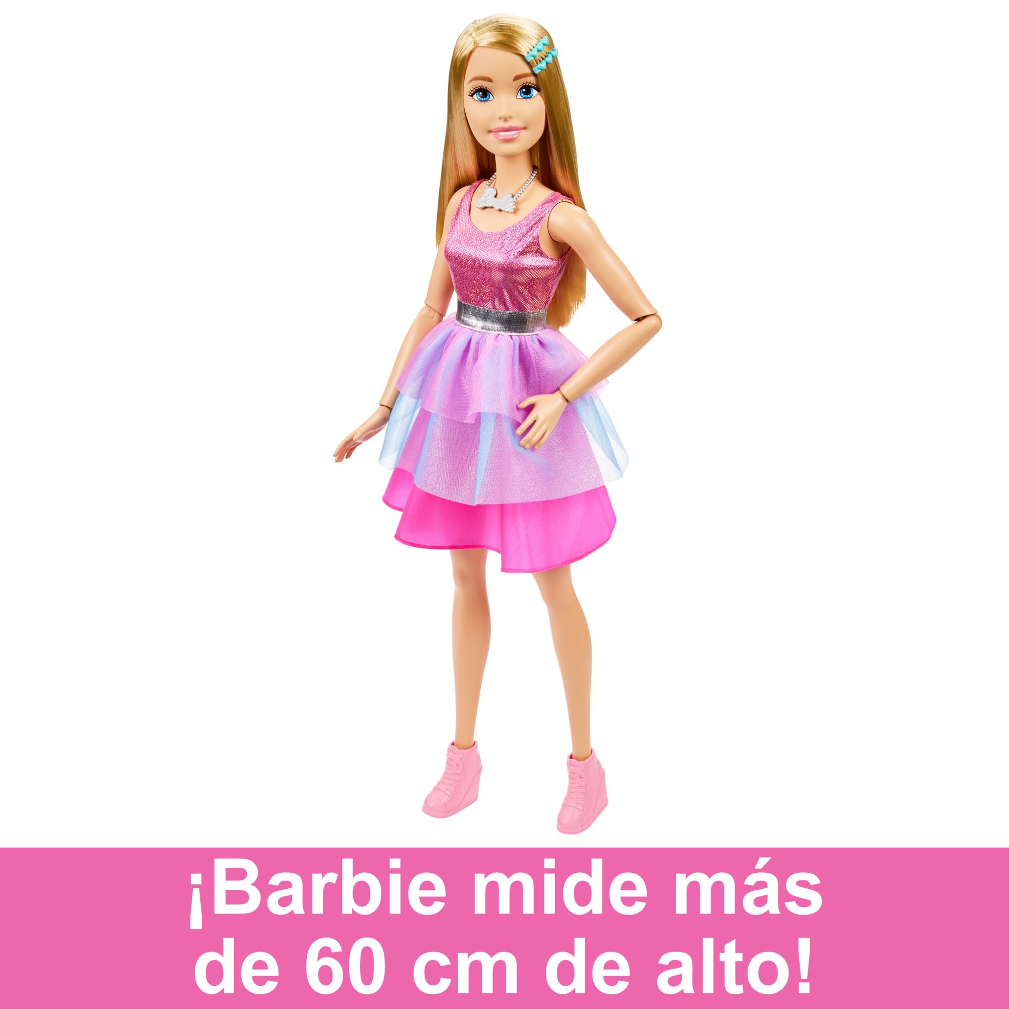 Barbie Muñeca Grande con Cabello Rubio, 71 cm de Alto, con Vestido Rosa y Accesorios de Moda, +3 años (Mattel HJY02)