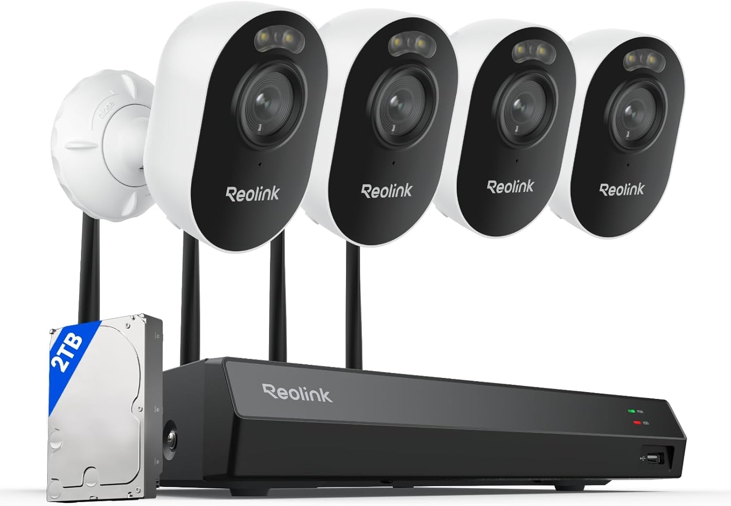 REOLINK 2K 4MP WiFi Security Camera System, 4 pcs 4MP Outdoor WiFi Camera with Spotlights, 1 pc 12CH NVR with 2TB HDD Pre-Installed