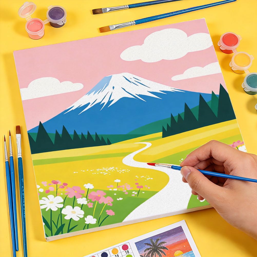 twinklemon Set di 12 dipinti per numero su tela per adulti con cornice, kit di pittura con numeri su tela, composto da 10 colori di pigmenti e pennelli per principianti, 20 x 20 cm
