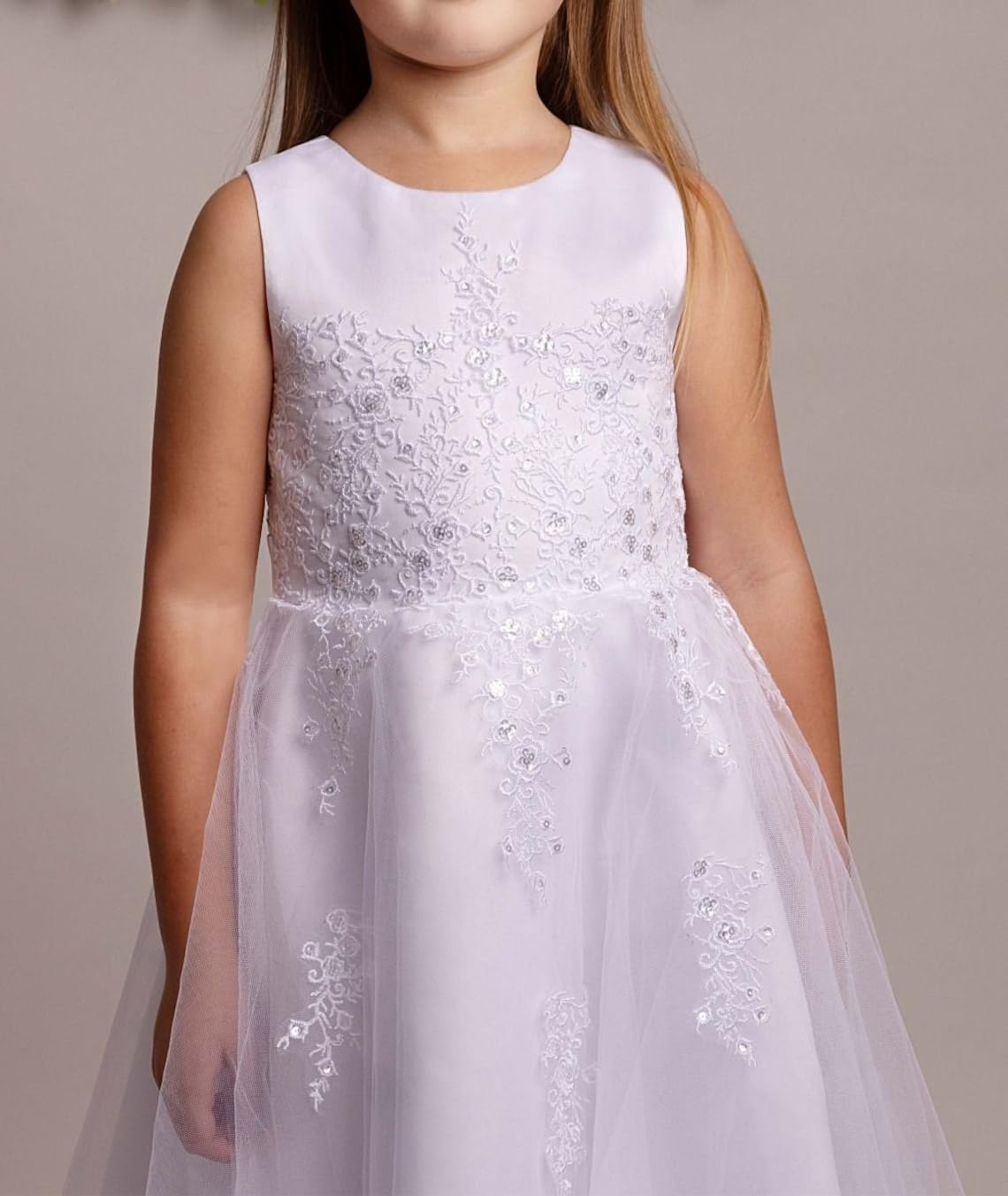 Elegante Vestido de Encaje Blanco para niña de Las Flores con Bolero Bodas y Eventos Formales
