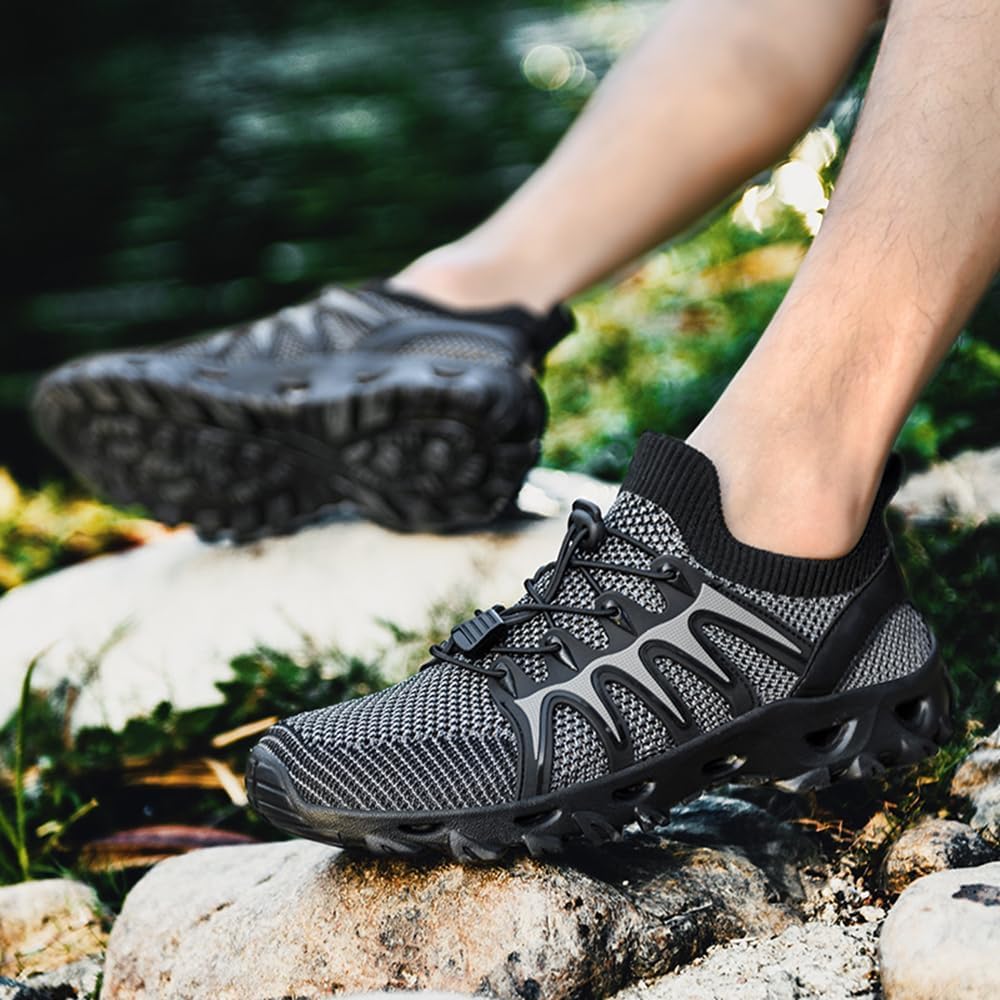 Water Shoes for Men Quick Drying Sneakers Breathable Non-Slip Outdoor Hike Barefoot Shoes for Sport Beach Pool Aqua Swim Surf Hiking Kayaking Walking Shoes