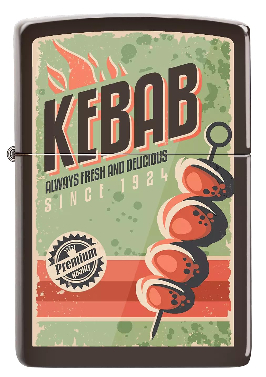 Zippo Kebab Zapalniczka Sztormowa, Kolorowy Nadruk, do Napełniania, Wielokrotnego Użytku, Wiatroodporna Konstrukcja, Pudełko na Prezent, Wykonano w USA, Kolor Brązowy