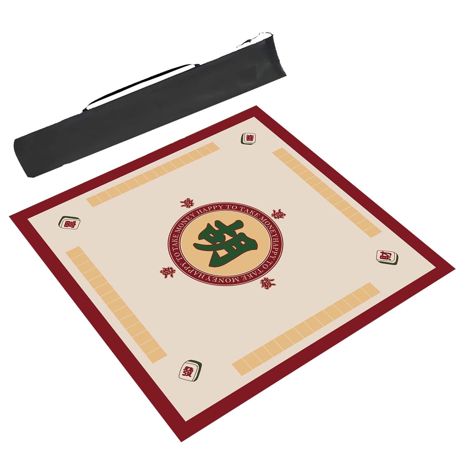 Mahjong-Tischdecke Gummi-Mahjong-Tischmatte Mit Regeln, Mahjong-Tischbezug for Poker-Karten-Mahjongg-Tisch-Gaming-Tisch(Red,39.4x39.4inch/100x100cm)