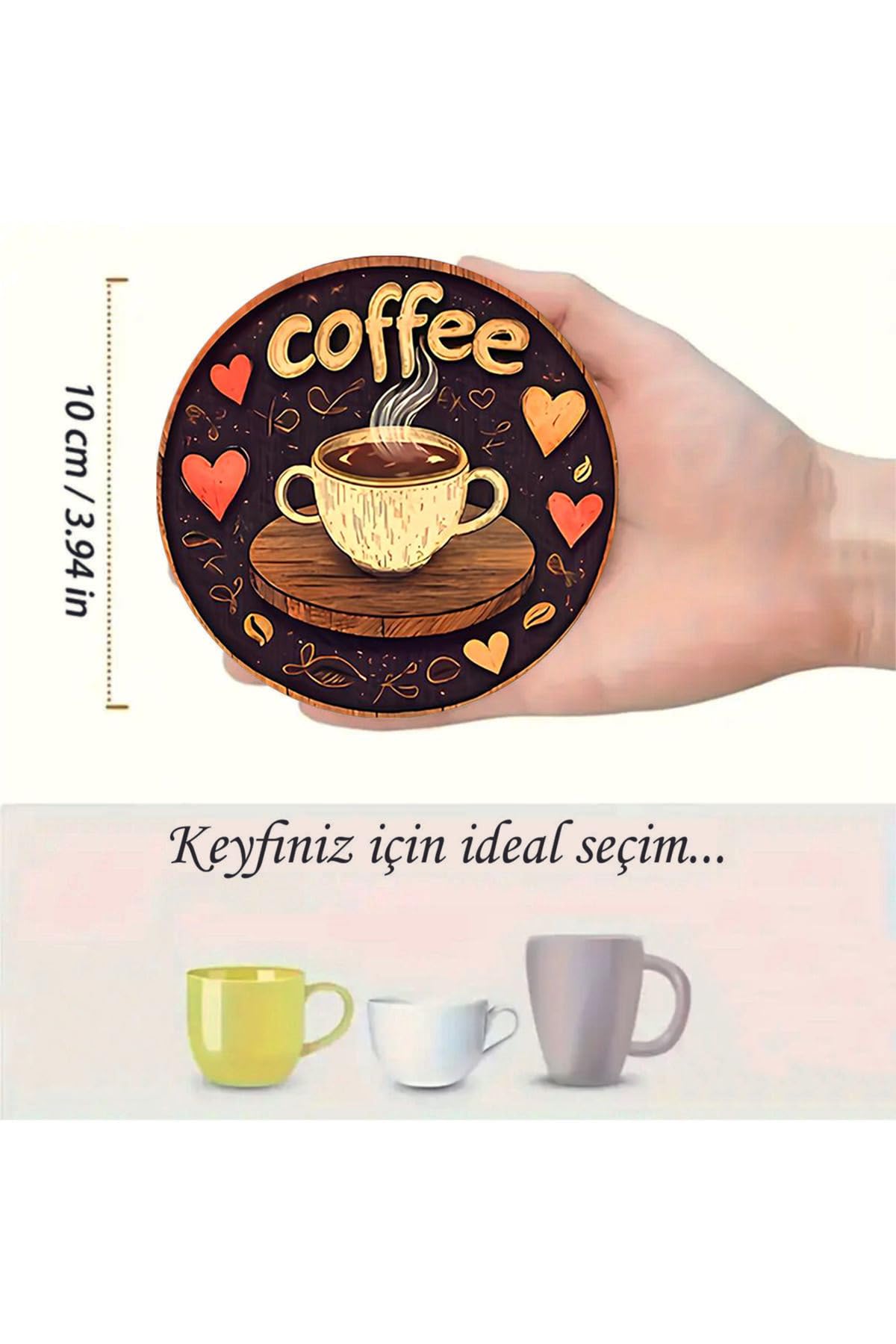 kutuTR Kalpli Kahve Temalı 6’lı Bardak Altlığı – MDF – 10 cm BRD-043