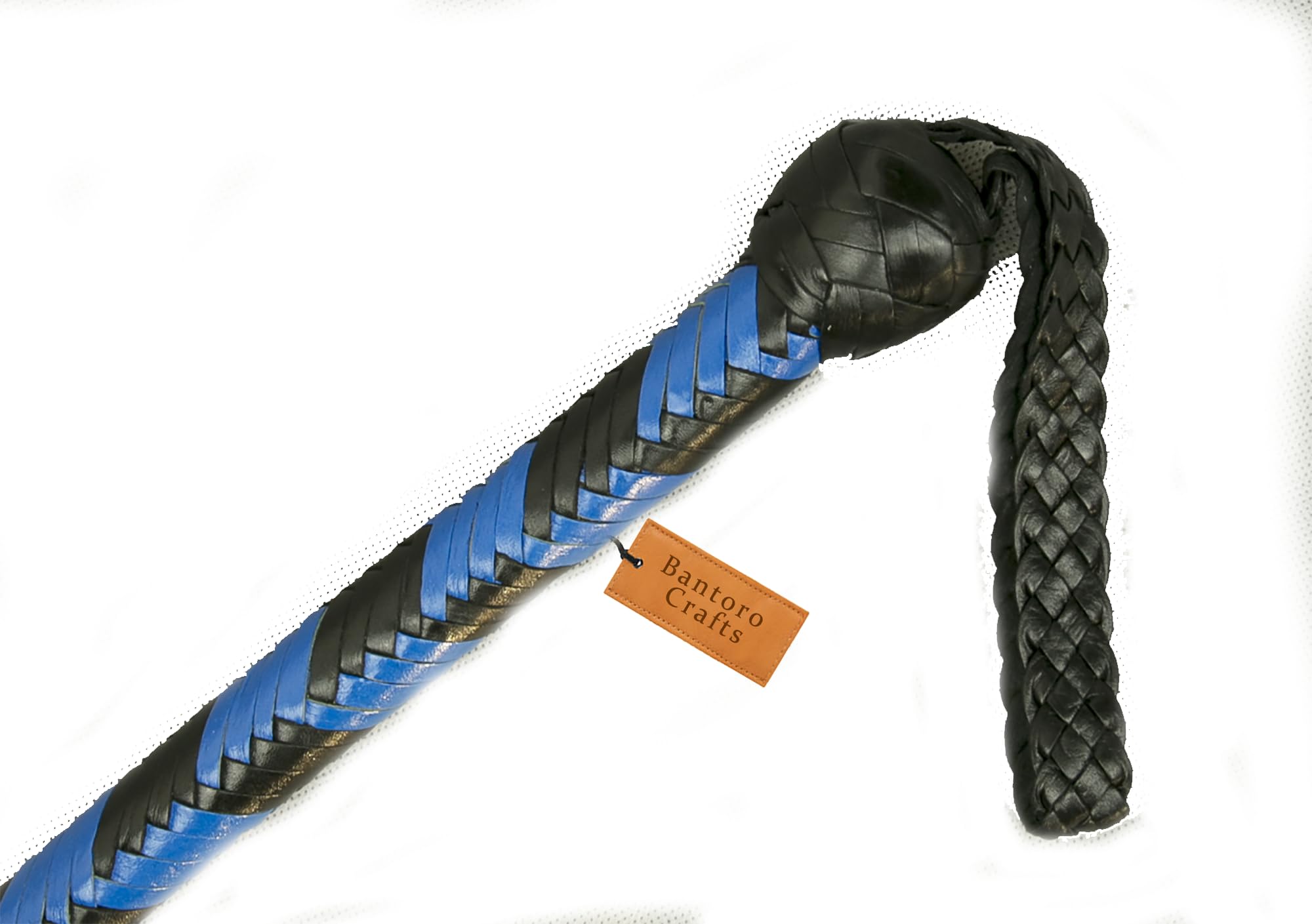 Noir et Bleu 3 Pieds / 0,90 mètre Le Fouet Serpent a des Boules de Plomb. Fouet en Cuir à craquements bruyants Tressage à 12 Tresses