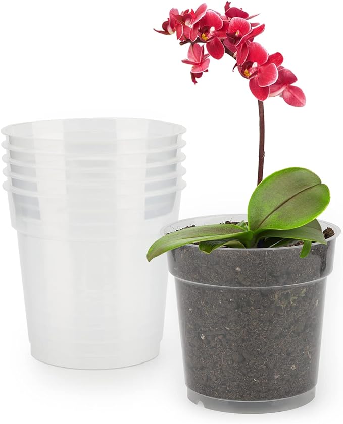 KINGLAKE GARDEN Clear Orchid Pots,4.5 Inch Clear Plastic