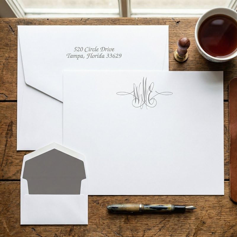 Personalized Vermont Monogrammed Flat Cards with Envelopes | Horizontal Format | 4.5" x 6.25" | Triple-Thick 140 lb Cover Cardstock | Raised Ink Thermography | Custom Stationery | Set of 25 | Made in the USA
