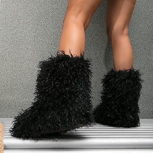 Valpeak Faux Fur Boots for Women Mongolian Furry y2k for Girls Winter Fluffy Fuzzy Boots4
