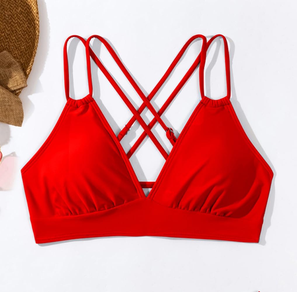 Tainehs Women's Push Up V Neck Bikini Tops Criss Cross Back Padded Bathing Suit Top Only - Image 3
