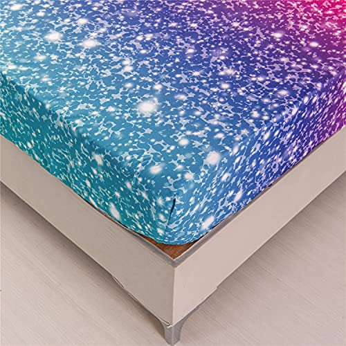 Rynghipy Colorful Glitter Bed Sheet Collections, Glitter Rainbow Theme Fitted Sheet Full Size, Mermaid Design Sheets Set For Girls (Pink Blue,Full) #TOP5