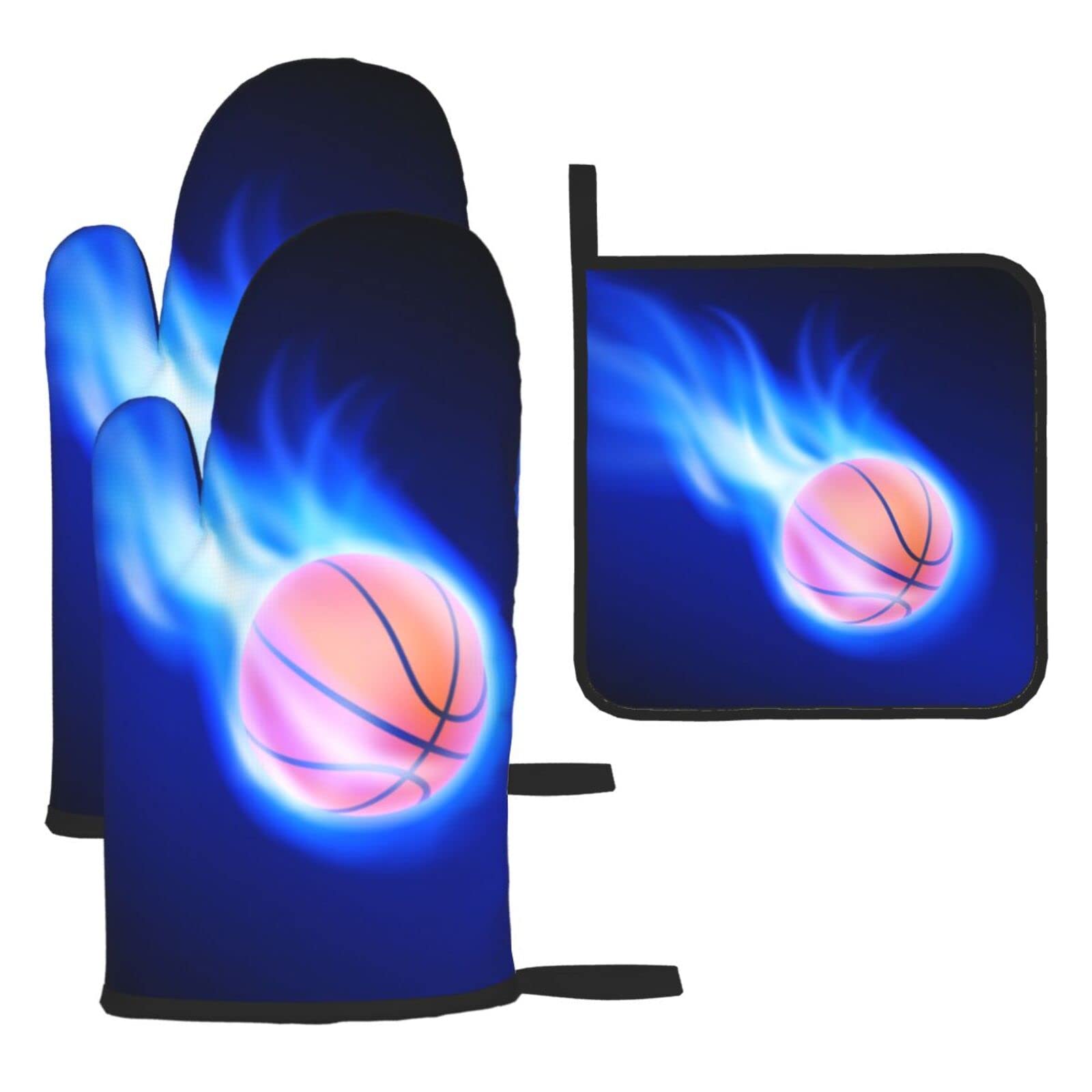 Basketball Ball Oven Mitts and Pot Holder Kitchen Set for Grilling, Cooking, Baking, Heat Resistant
