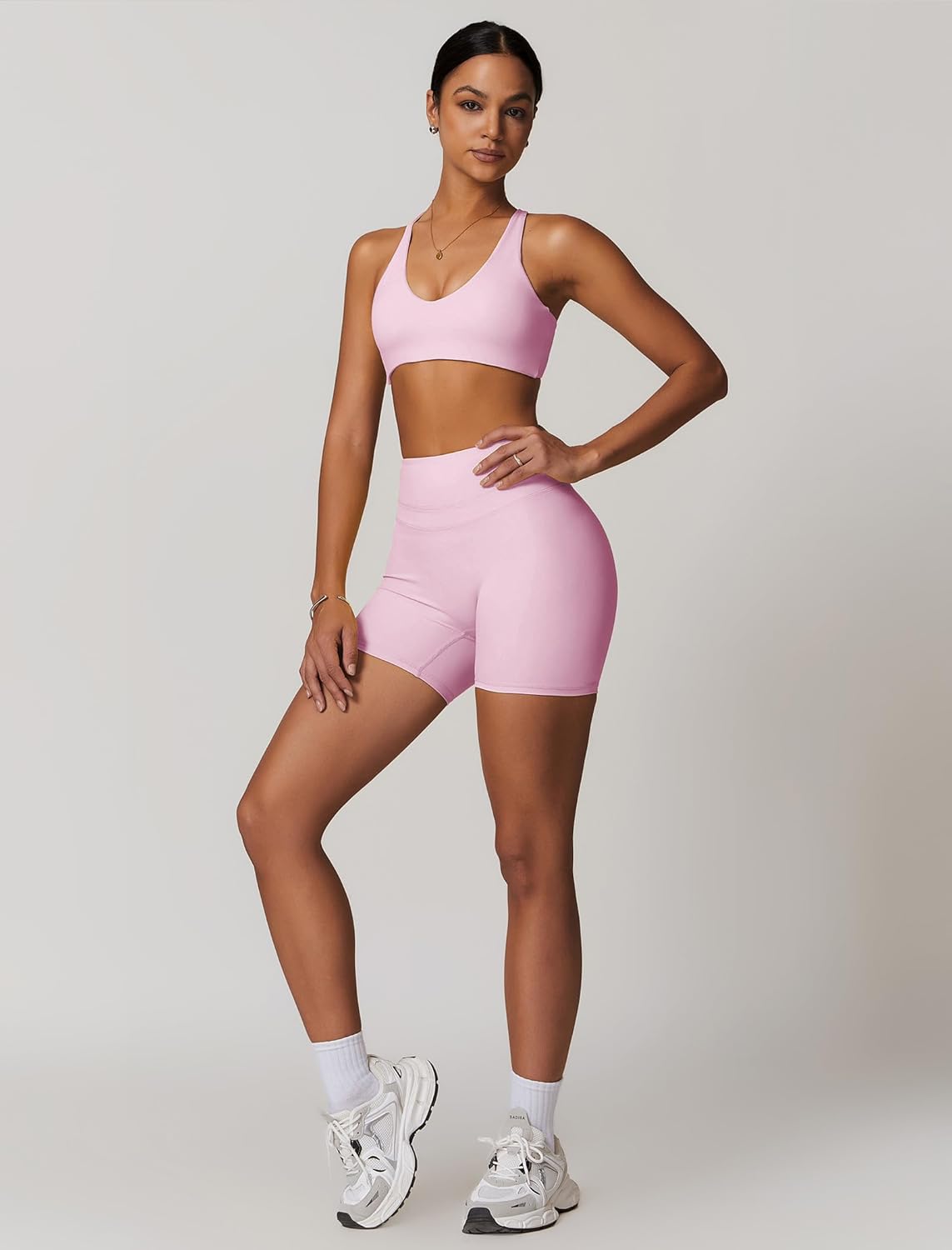 Womens Workout Sets Cross Back Sports Bras Matching High Waist Biker Shorts Yoga Jogger Outfits Work Out Clothes - Image 5