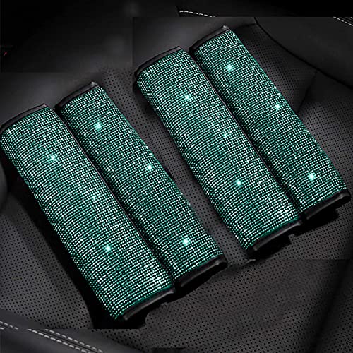 Spanice 4 Packs Crystal Diamond Seat Belt Shoulder Pads, Bling Bling Car Safety Belt Covers, Sparkly Auto Car Decoration Accessories For Women Or Girls (Green-4 Pcs) #TOP1