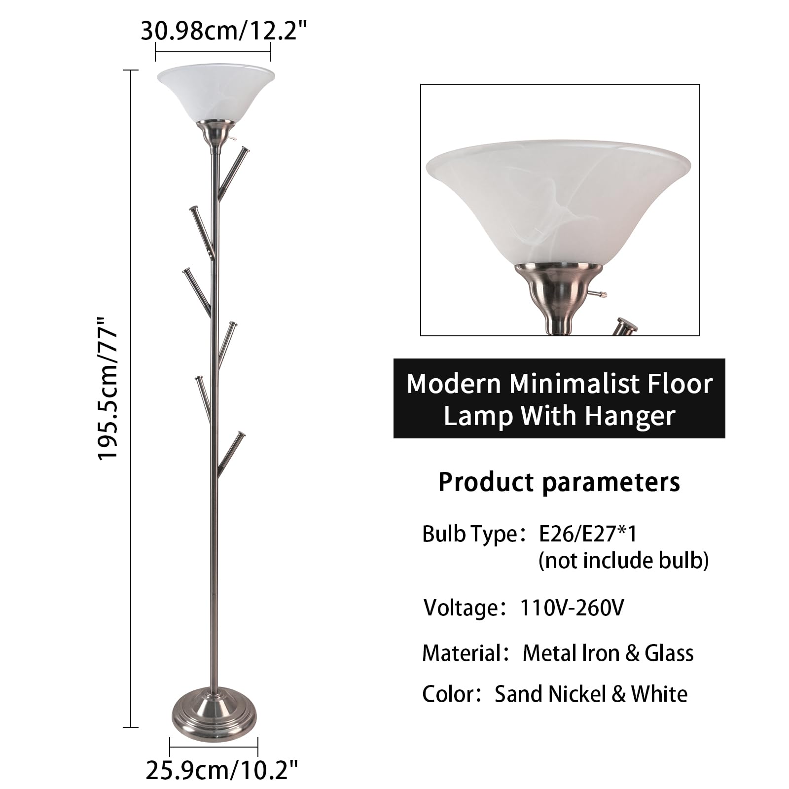 Hohe Stehlampe für Wohnzimmer, Torchiere Stehlampen mit 6 Haken Kleiderständer, Mantelbaum der Stehleuchte für Schlafzimmer Büro Ecke