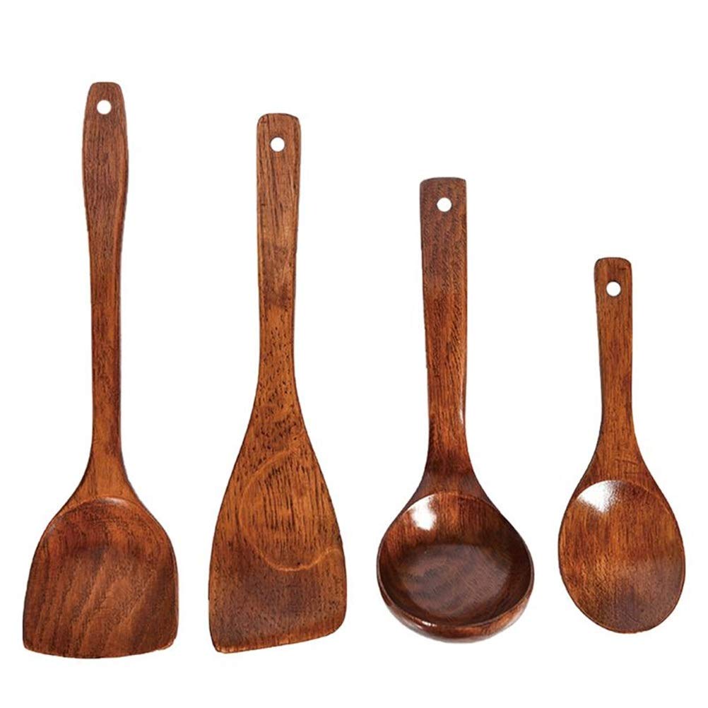 4-teiliges Kochwerkzeug-Set aus Holz, Suppenlöffel, praktischer Pfannenwender, Schaufel, Küchenutensilien, Holzgeschirr for Zuhause