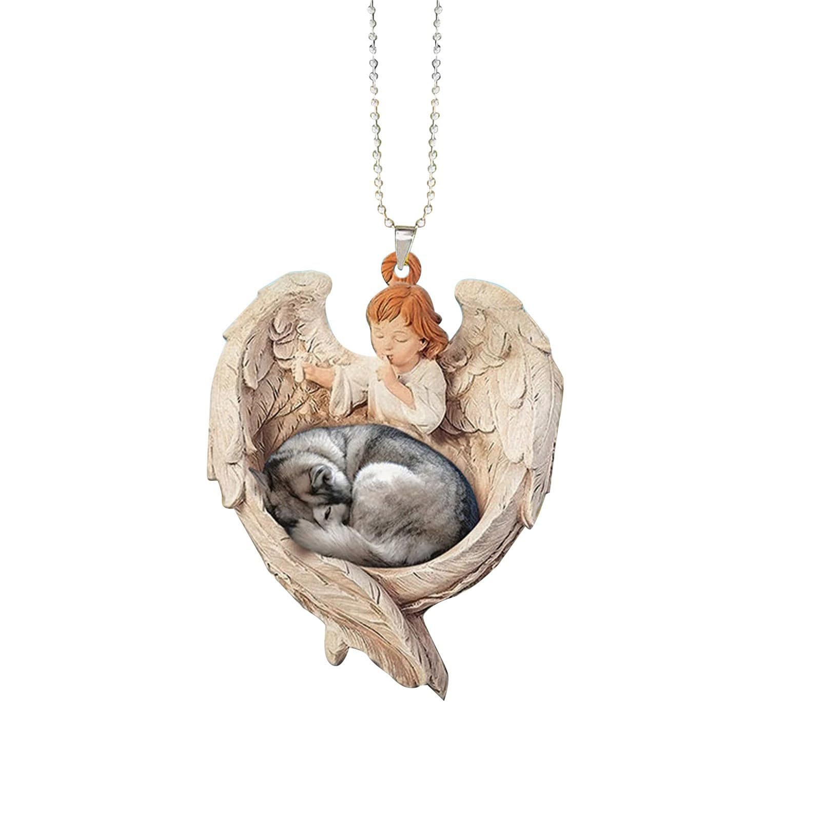 Tsophreniq Delicate Christmas Acrylic Angel Dog Decoration Angel Dog Pendant for Christmas Enthusiasts Hanging Ornament