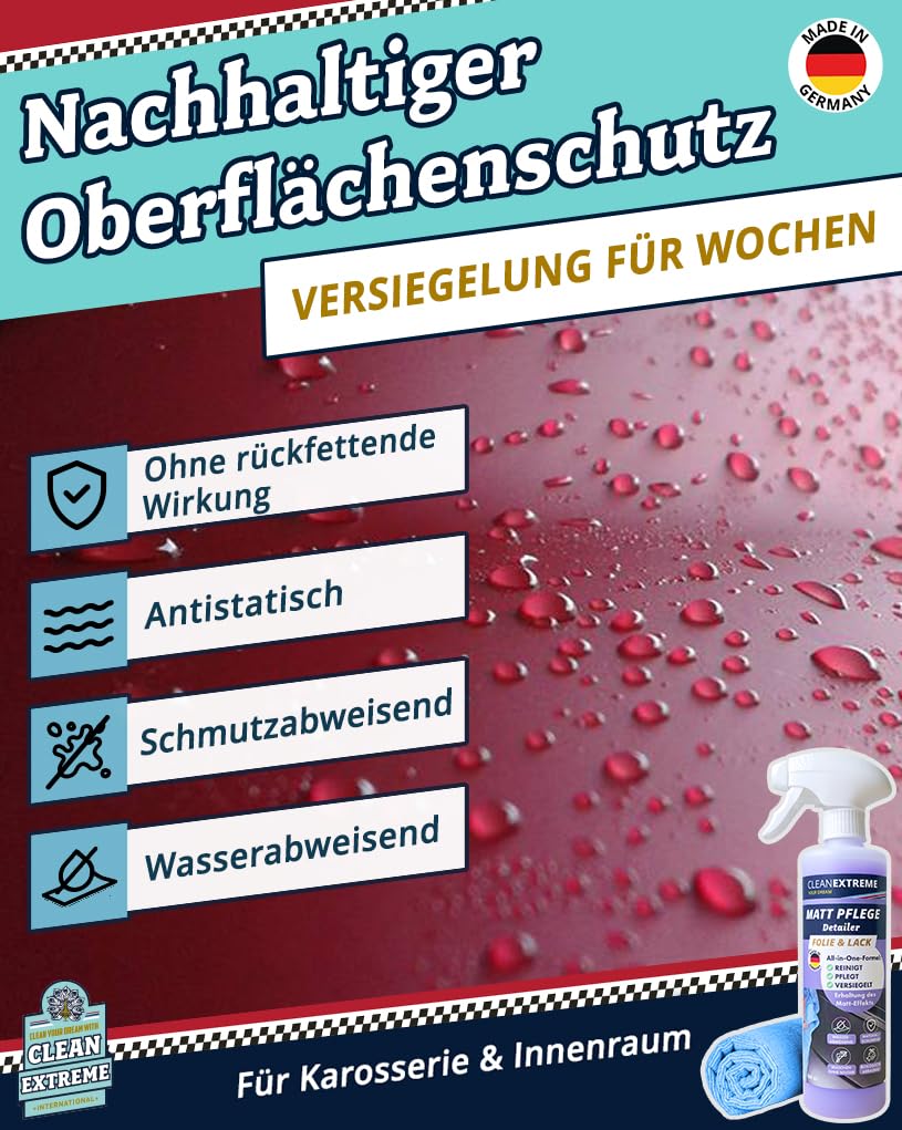 500ml Auto Mattlack Pflege + 500ml Mattlack Intensiv Reiniger + 2 Mikrofasertücher | Finish Set | Zum Reinigen Pflegen Versiegeln von Autolack matt & Matt-Folie