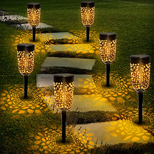 LiyuanQ Solar-Gartenlichter, solarbetriebene Fackel-Leuchten für den Außenbereich, 6 Stück, wasserdichte Lichter Dekoration für Garten, Terrasse, Party, Hochzeit, Geburtstag, Festival (warmweiß) Cover