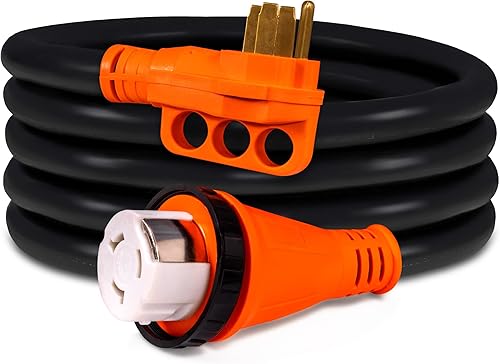Cable de extensión de alimentación para RV de 25 pies 125250 V 50 A bloqueo giratorio NEMA 14-50PSS2-50R 63+81 AWG STW cobre 4 cables indicador LED