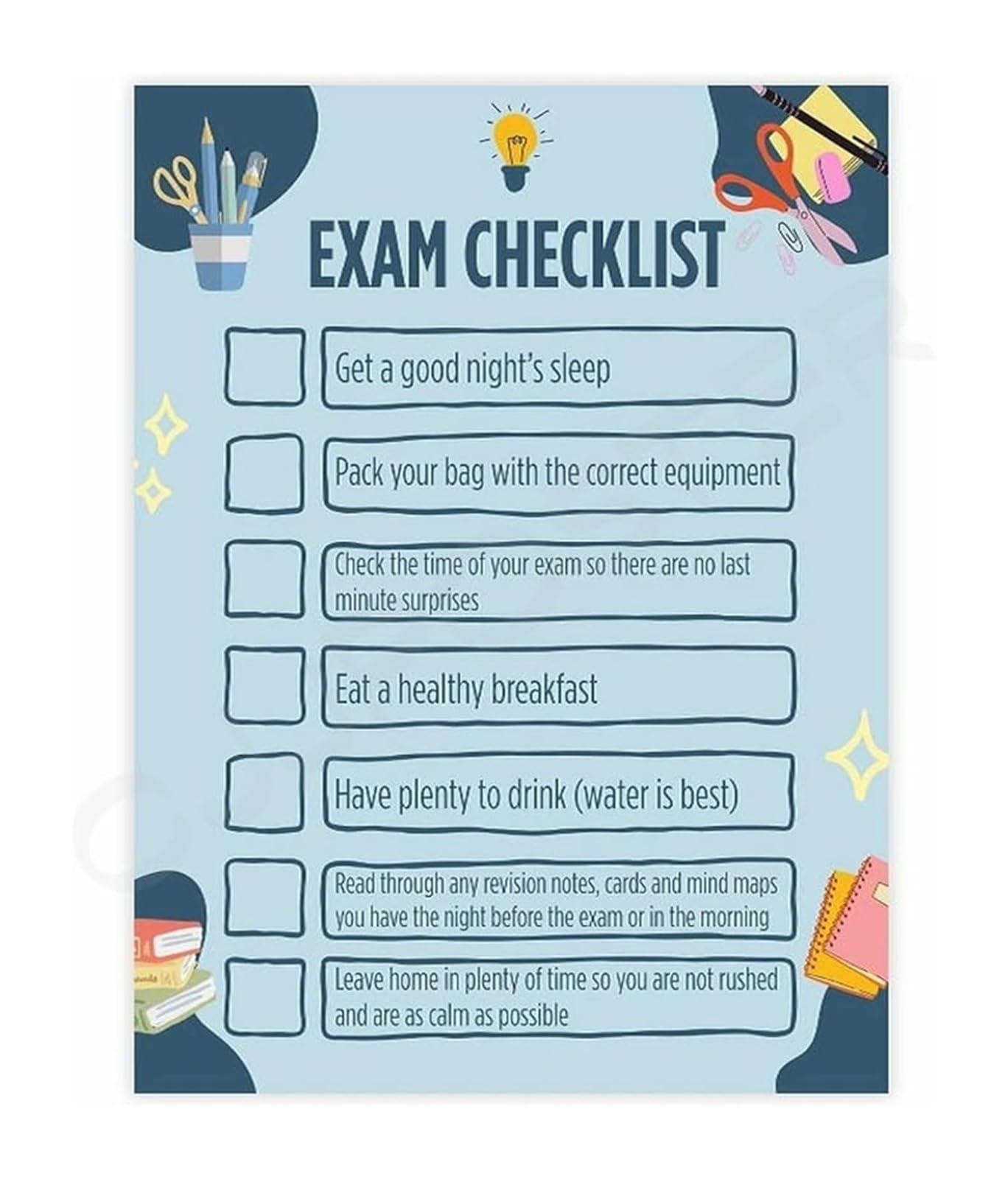 VWWJCCRO Test Prep Checklist Poster Final Exam Study Schedule Canvas Wall-Art for Student Bedroom and Home Office(Framed,08x12inch(20x30cm))