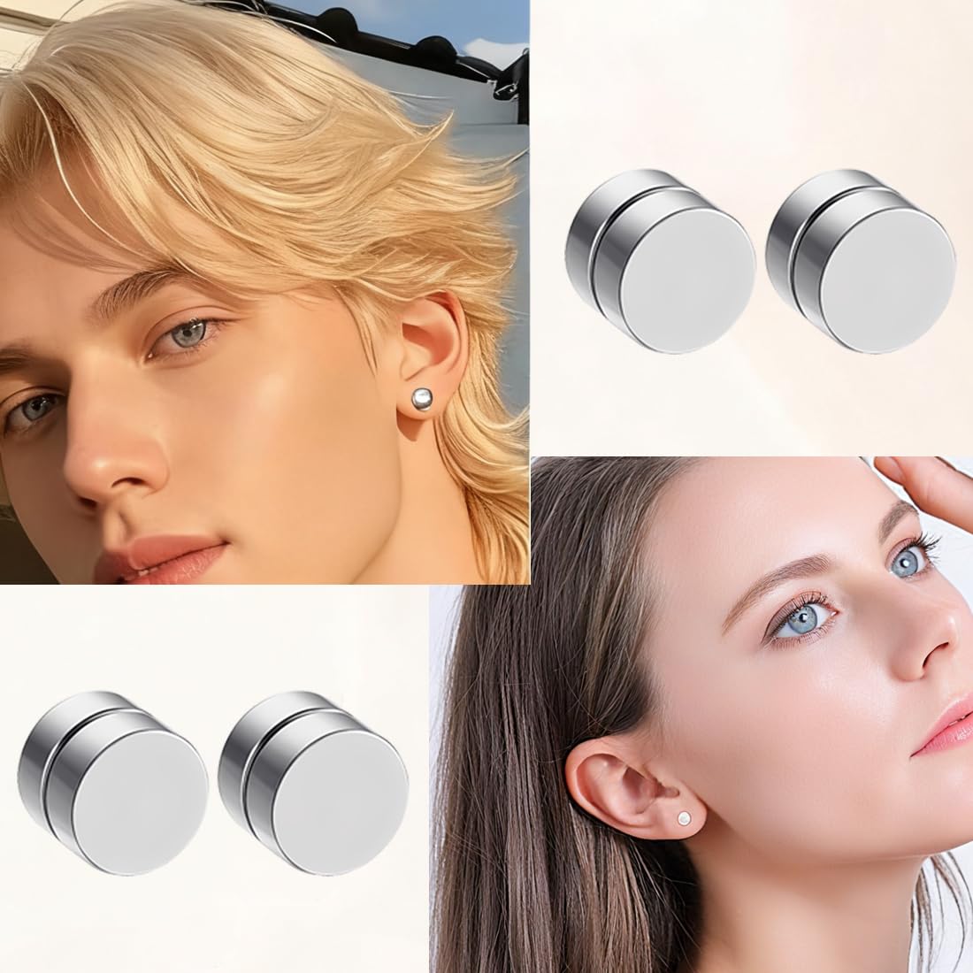 3 Paia Orecchini Magnetici Uomo Donna In Acciaio Inox Con Zirconi - 6mm, Clip-on Non Perforati, Ipoallergenici. Perfetti Per Chi Non Ha Fori O Cerca Comfort Senza Dolore. - 2