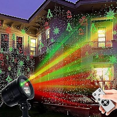 Christmas Projector Lights Outdoor Holiday Laser Lights Landscape Spotlight Red and Green Star Shower with 360 Accessibility Wireless Remote Christmas Decor for Xmas Party Outdoor Garden Patio Wall