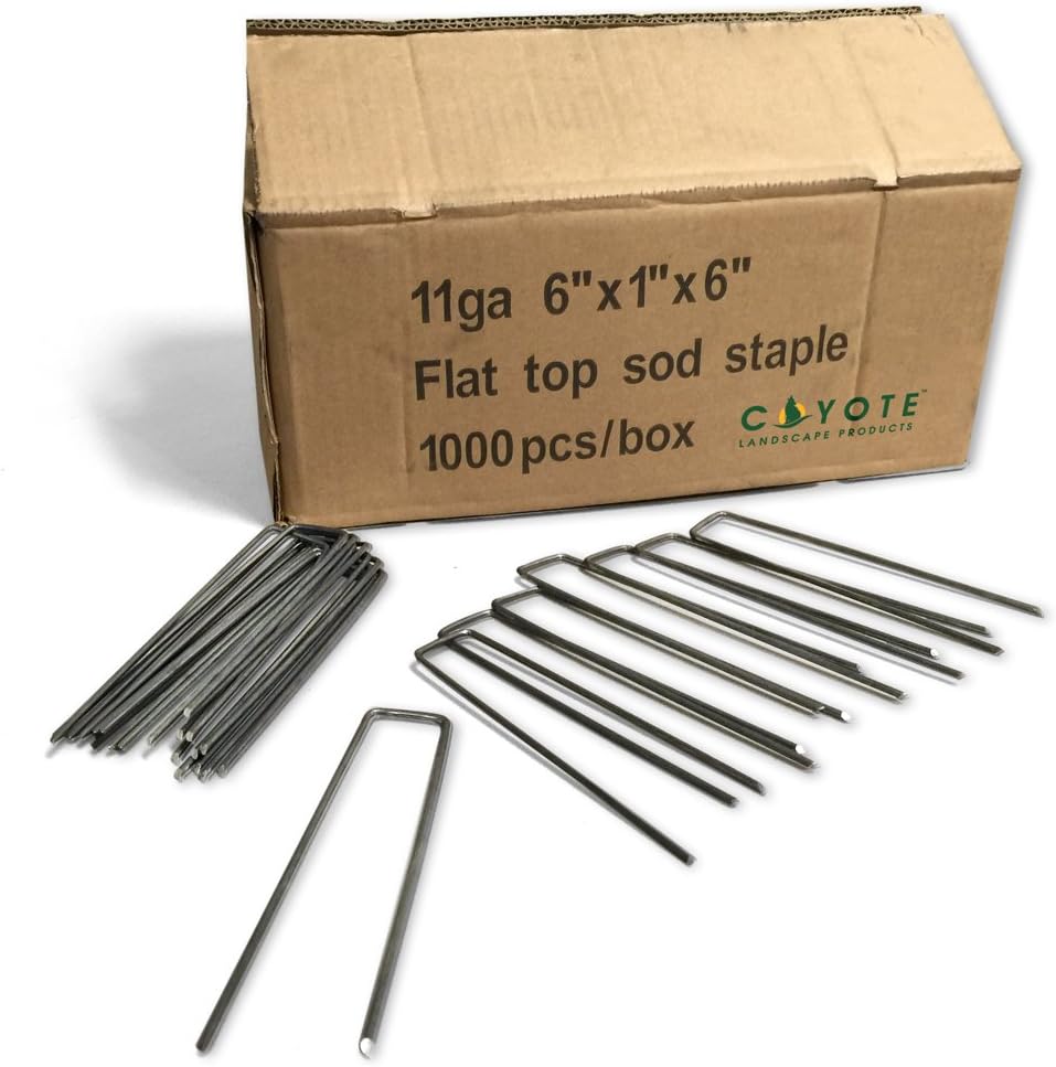Coyote Landscape Products 1000 Piece Netting/Box Sod Staples, 6" x 1" x 6" x 11", Gray Raw Steel