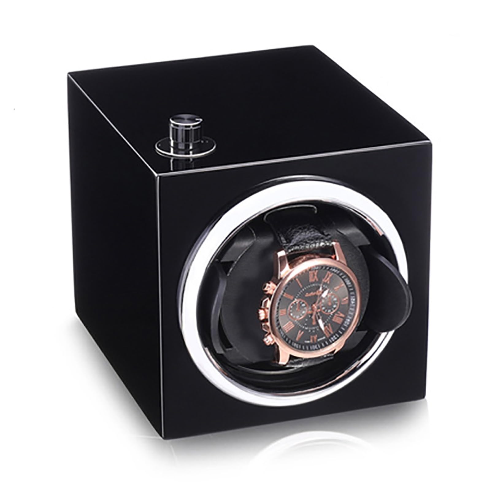 MYUYEE Automatic Single Watch Winder Box Watches Storage Display Winding Case Self-Winding Mechanical Watch Rocker Storage Display Case With Quiet Motor Dual Power Supply For M(Black)