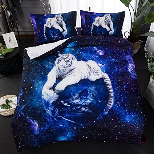 Suncloris,Galaxy White Tiger,3Pc Bedding Sheet Set .Included:1*Duvet Cover,2*Pillowcase(No Comforter Inside) (Twin) #TOP1