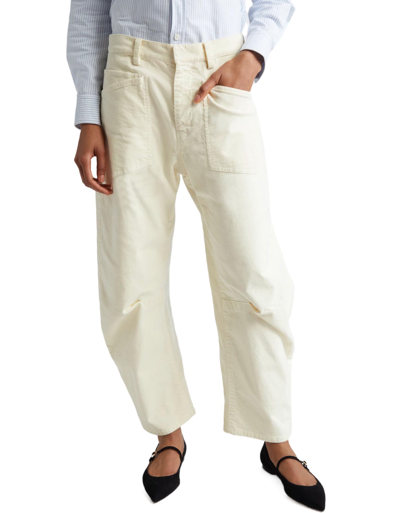 Kedera Womens Barrel Corduroy Pants Wide Leg Y2K Pants Baggy Boyfriend Horseshoe Trousers with Front Pockets