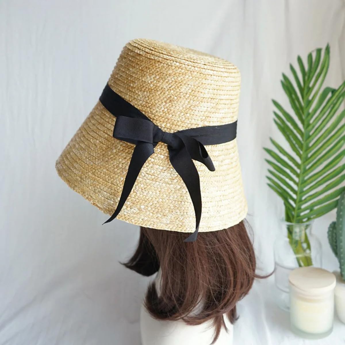 Sombrero de protección solar de ala ancha, sombreros de paja de verano para mujeres para exteriores