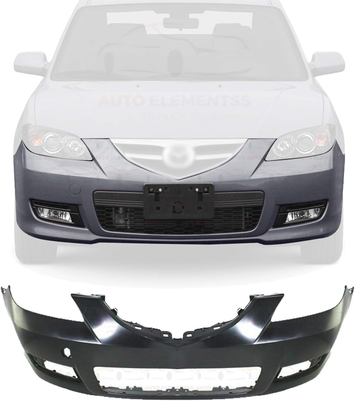 Front Bumper Cover Primed Plastic For 2007-2009 Mazda 3 Sedan OE Direct Replacement