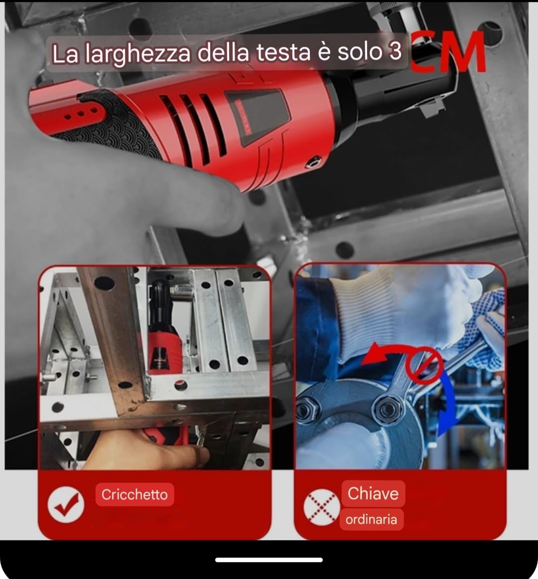 Chiave a cricchetto elettrica a batteria estesa 3/8" da 16,8 V, chiave a cricchetto elettrica da 55nm 400 giri/min