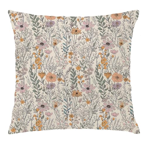 Nipil Wildflower Floral Decorative Throw Pillows 18x18 Inch,Floral Decor for Room Bedroom Nursery