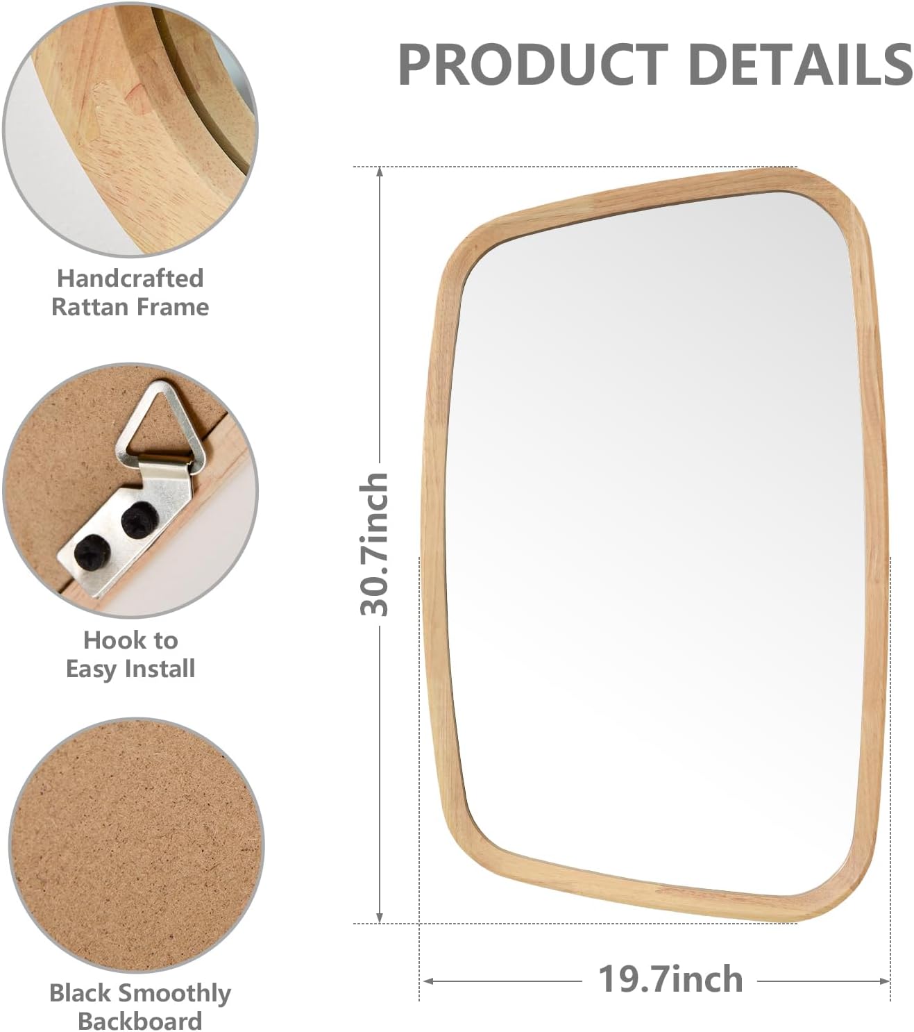 20"x31" Natural Wood Wall Mirror,Farmhouse Irregular Bathroom Mirror,Rustic Wooden Frame Vanity Mirror Horizontal/Vertical Hanging for Bedroom Living Room Entryway