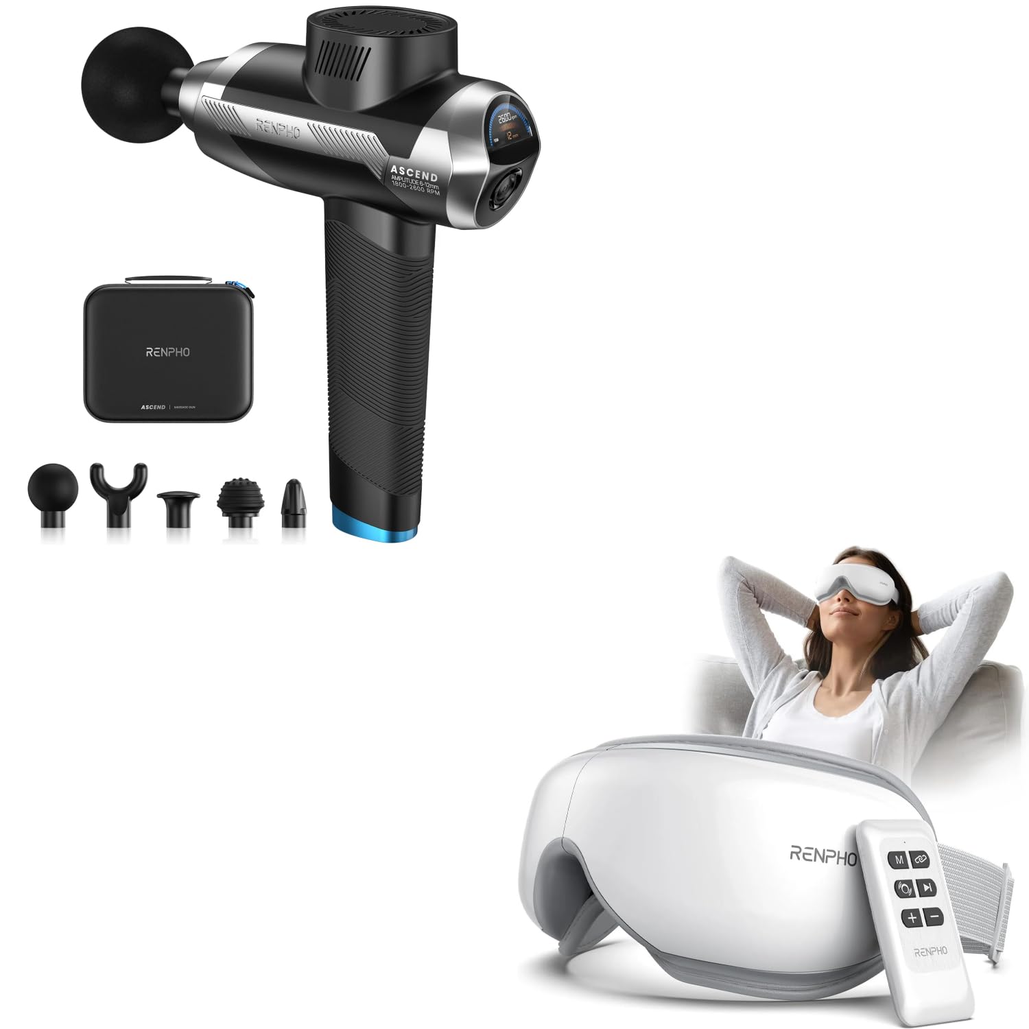 RENPHO Eye Massager and Massage Gun Deep Tissue with 6-12mm Adjustable Amplitude
