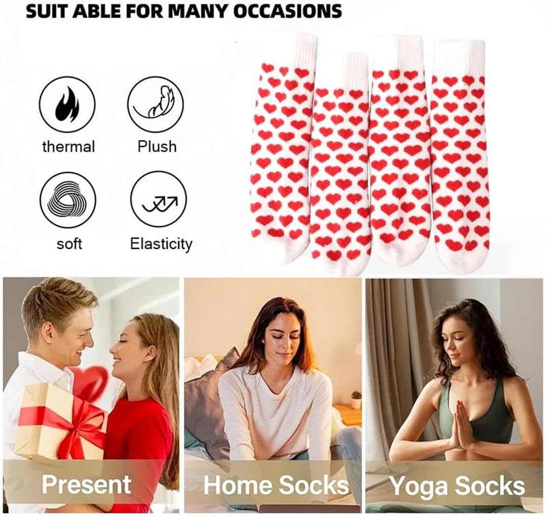 5 Pairs Women's Winter Warm Terry Socks Heart Pattern Mid-Tube Socks Outdoor Sports Socks