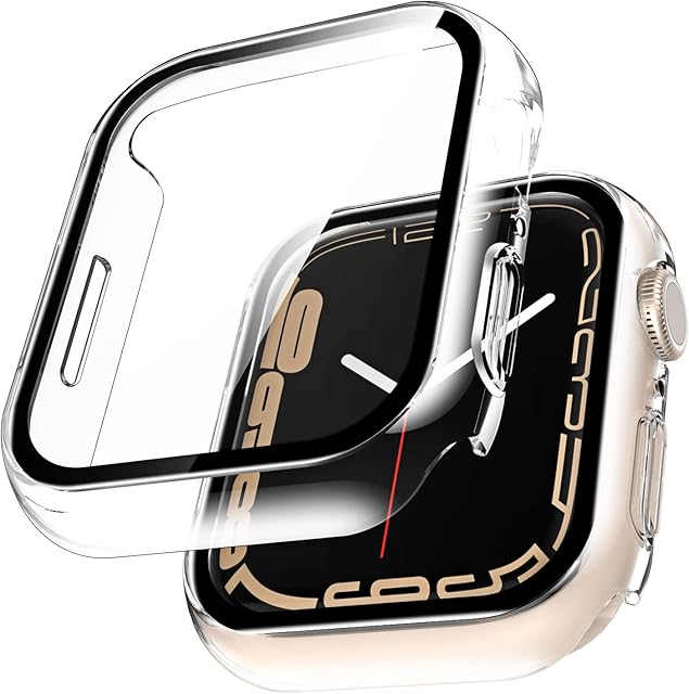 LϟK 2 Pack Case for Apple Watch 41mm Series 7 with Built in Screen Protector Tempered Glass All Around Hard PC Protective High Definition Clear Cover for iWatch 41mm Series 7 - Clear
