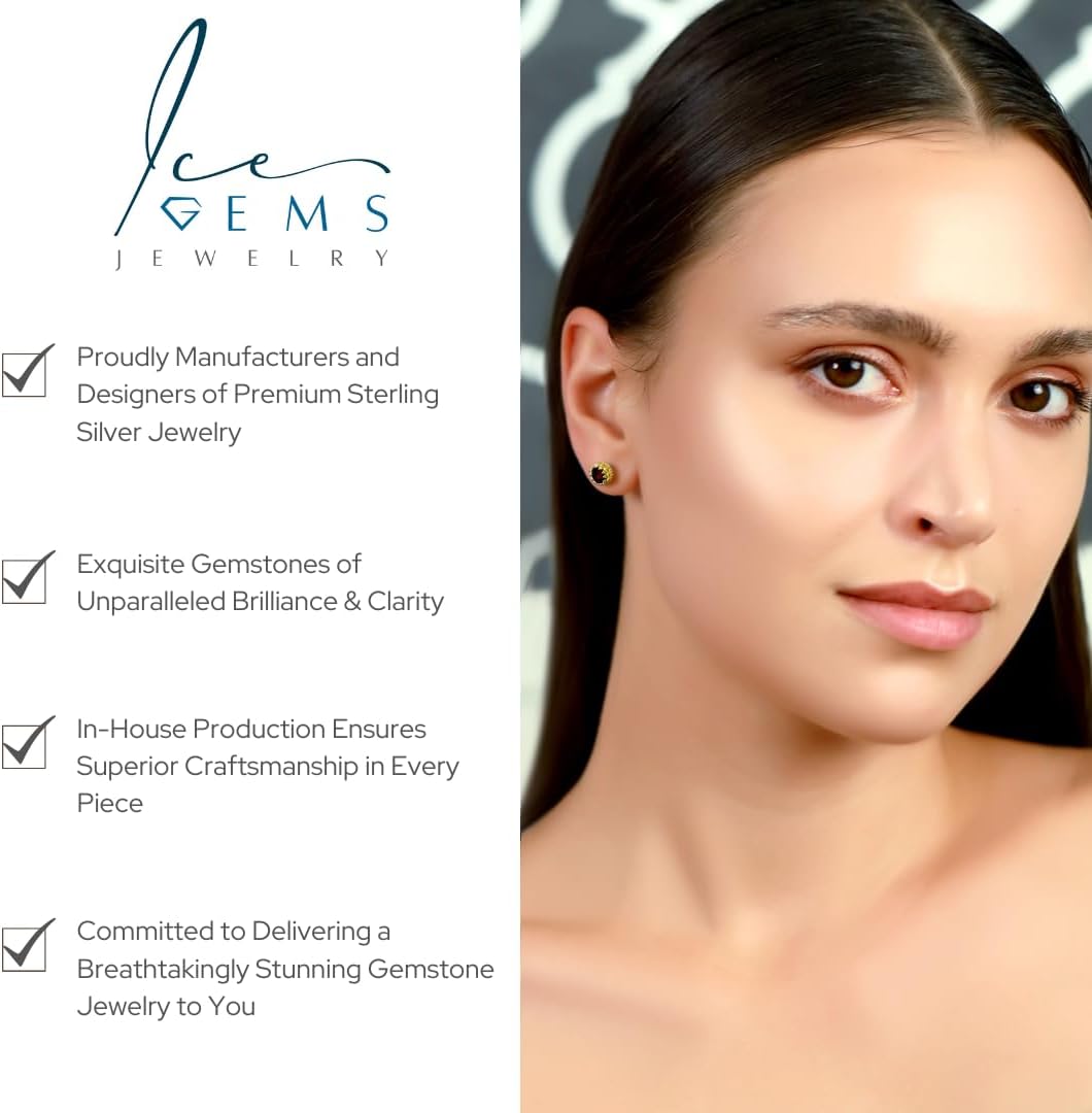 Ice Gems 14K Gold 925 Sterling Silver Genuine, Created or Simulated Birthstone 6mm Gemstone Crown Stud Earrings for Women & Girls