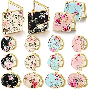 Blulu 16 Pcs Compact Mirrors for Purse Bulk Small Flower Pocket Mirror Vintage Portable Floral Folding Tea Party Favors Return Gifts for Women Birthday Wedding Mother Day Makeup Travel(Gold Edge)