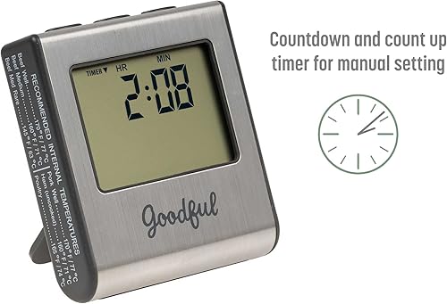 Miniatura 4 de Goodful Termómetro de carne con sonda con cable con temporizador, programado con temperaturas preestablecidas aprobadas por el USDA para diferentes